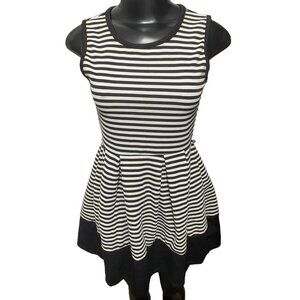Size 12 Beautees Girls Black White Stripe Fit and Flare Dress Sleeveless